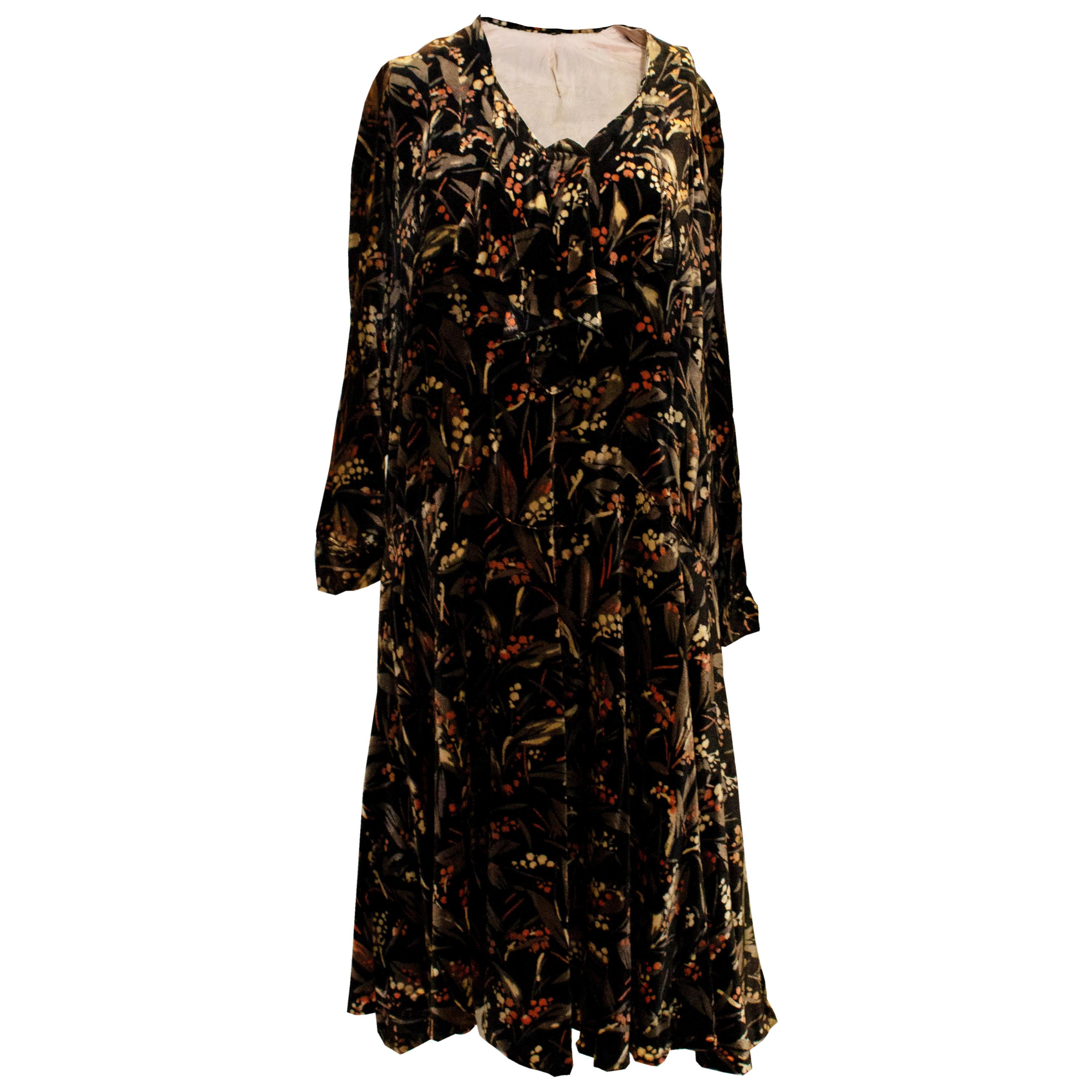 Vintage 1920s Printed Velvet Dress For Sale