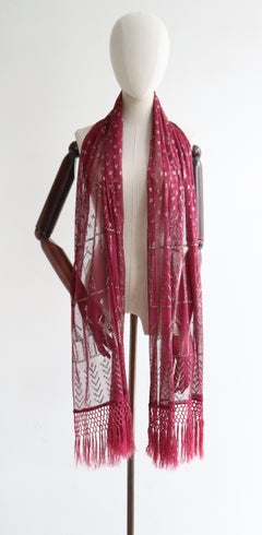 Vintage 1920's Ruby Wine Assuit Shawl