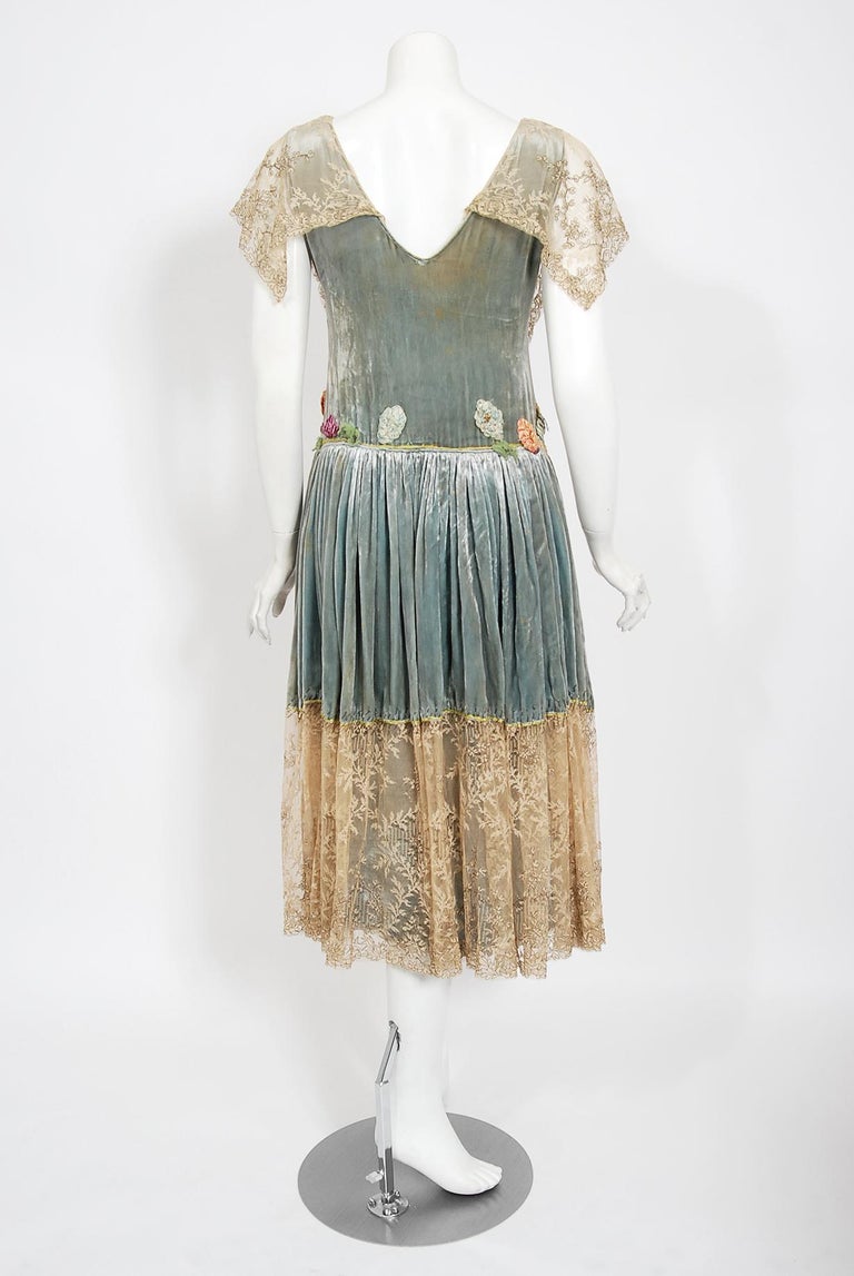Vintage 1920's Sadie Nemser Couture Beaded Floral Appliqué Velvet and ...