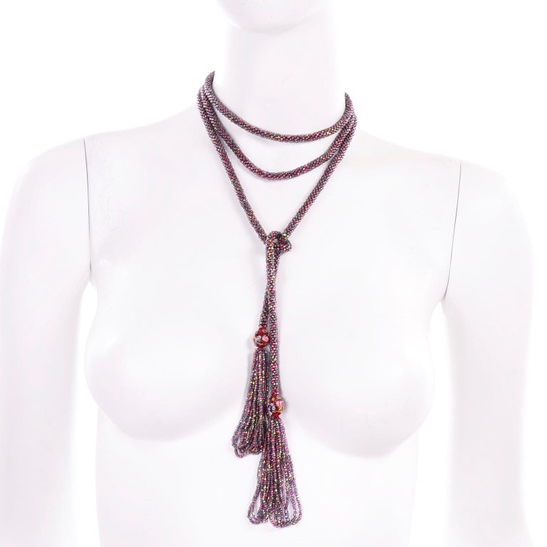 Vintage 1920s Sautoir Beaded Tassel Flapper Necklace W Lampwork Beads