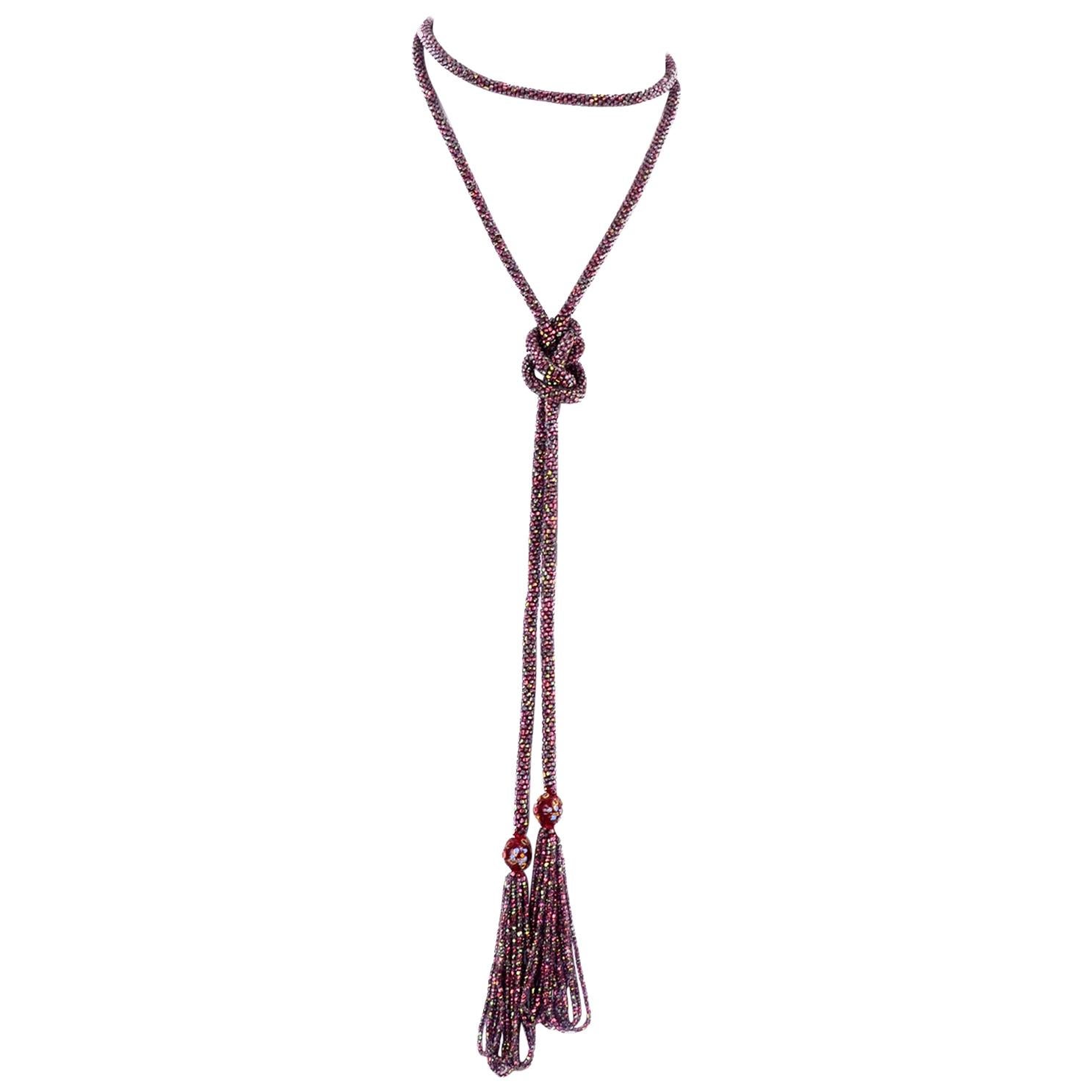 Vintage 1920s Sautoir Beaded Tassel Flapper Necklace W Lampwork Beads & Fringe