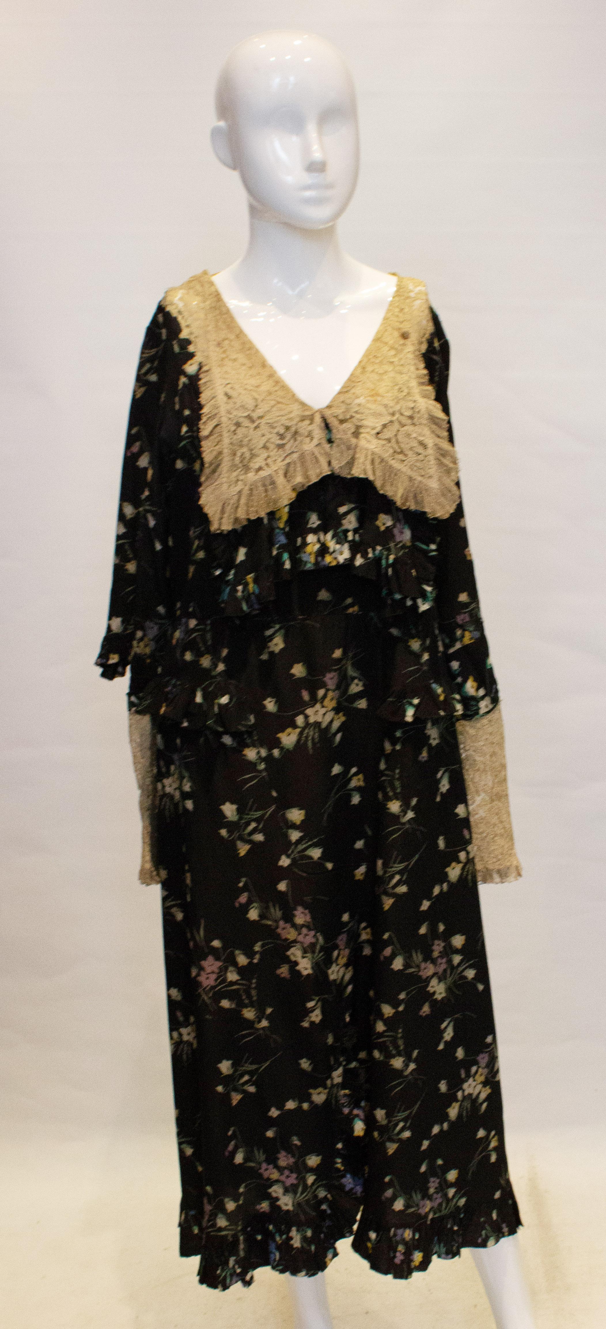 Black Vintage 1920s Silk and Lace Dress