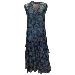 Vintage 1920s Silk Blue Floral Dress