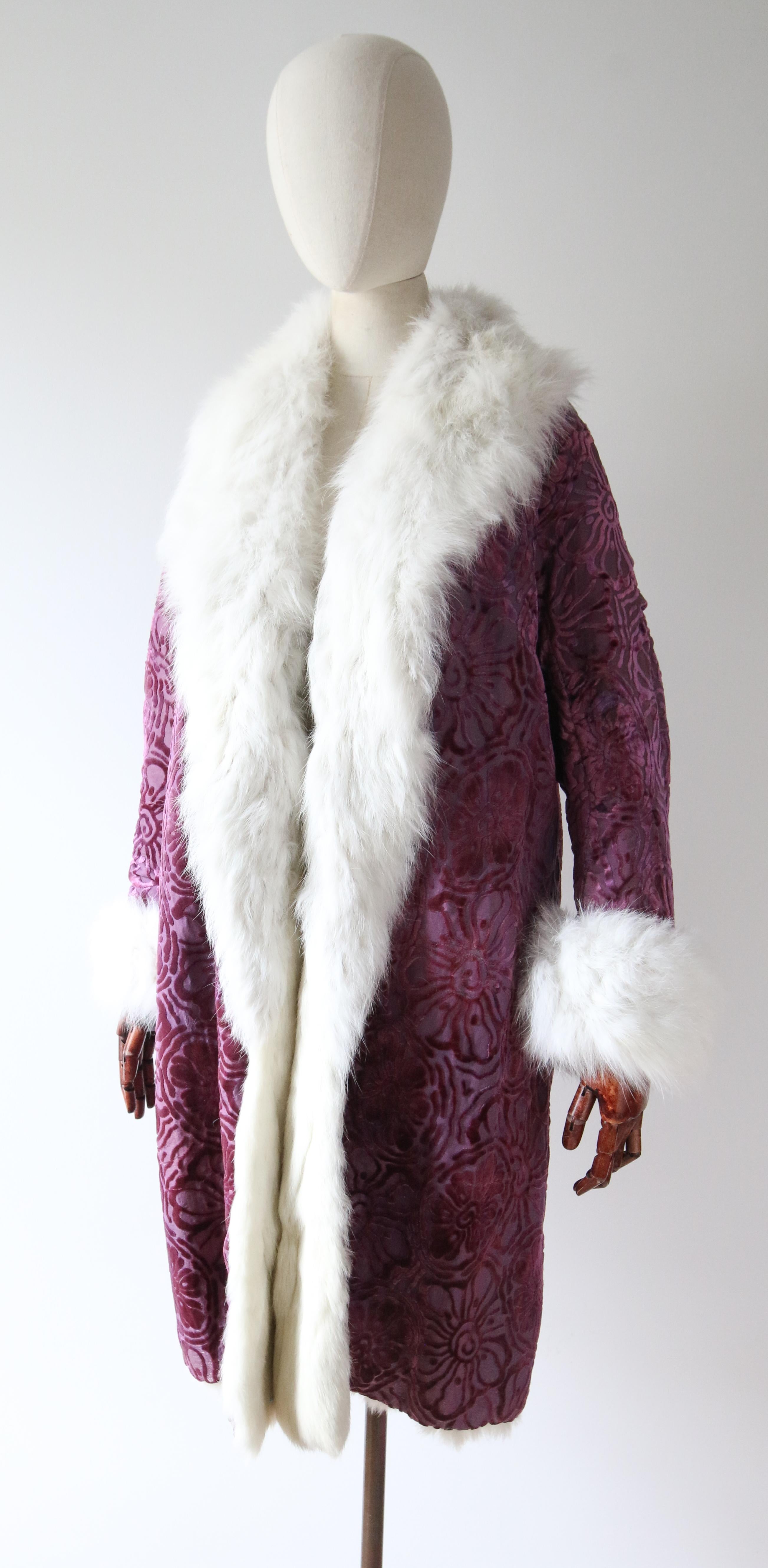 Vintage 1920's Silk devoré coney lined flapper coat purple velvet coat UK 8-10 2