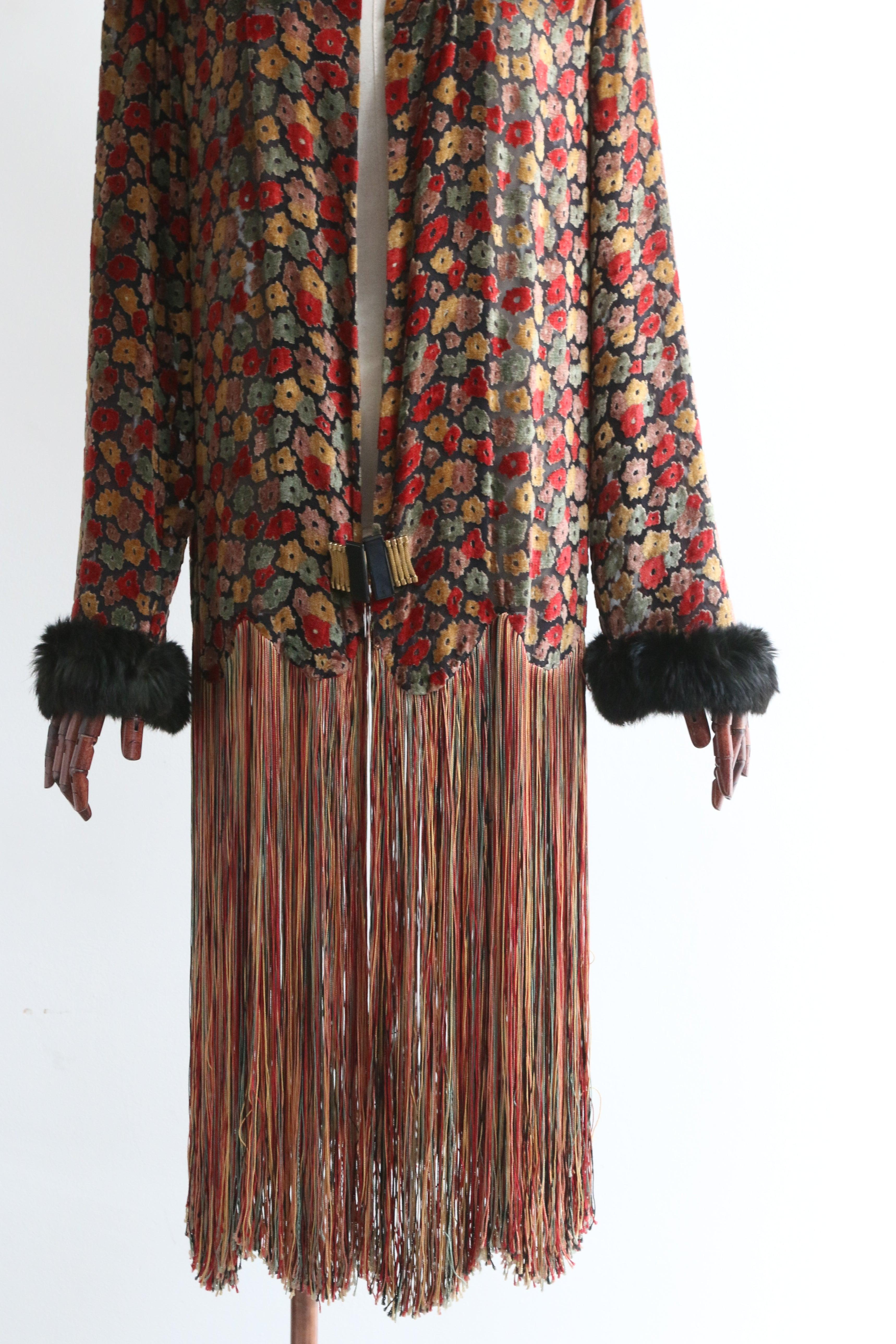 Black Vintage 1920's Silk Devoré Fringed Jacket UK 10-12 US 6-8