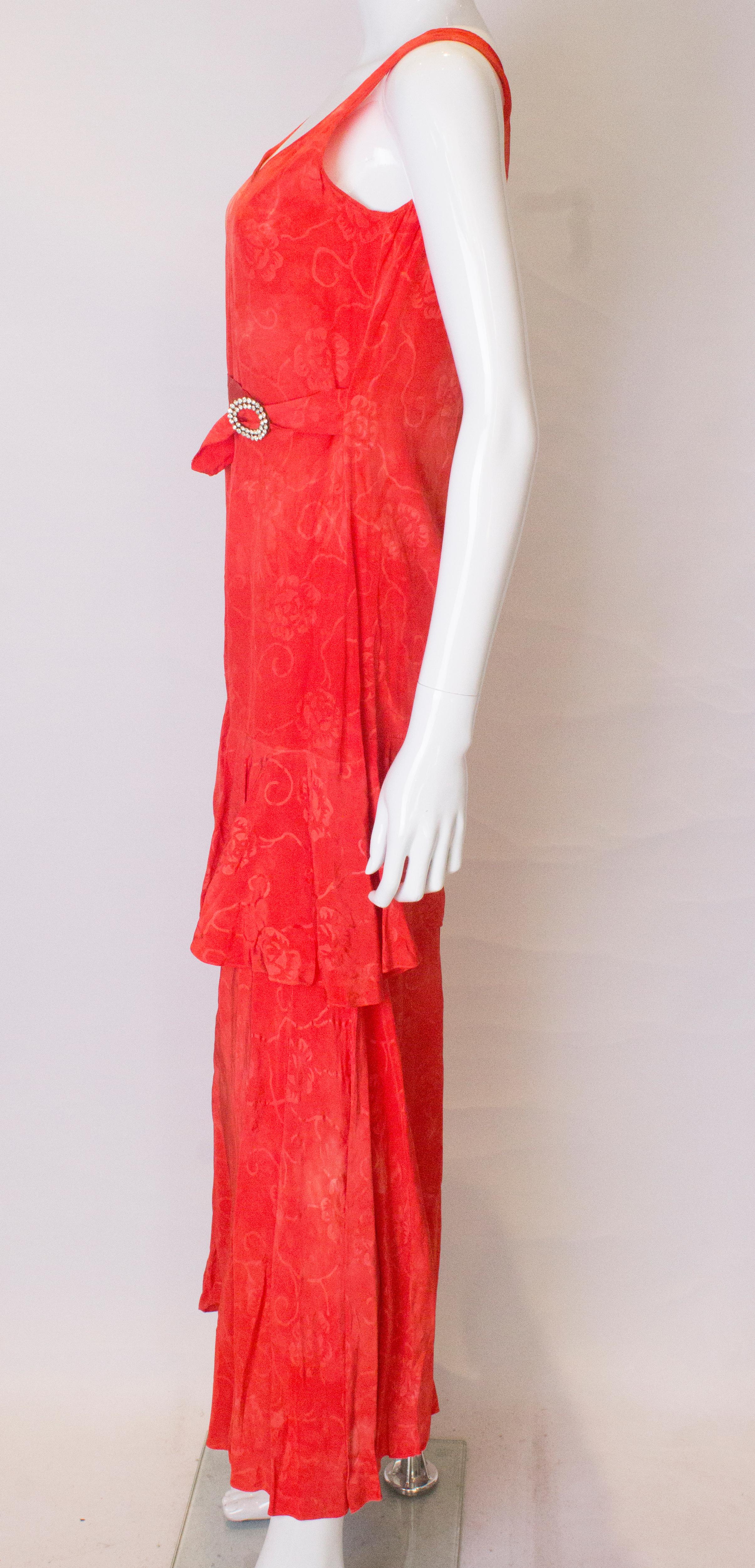Red Vintage 1920s Silk Dress with Decorative Belt For Sale