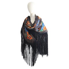 Vintage 1920's silk floral lamé shawl original 1920's fringed lamé piano shawl