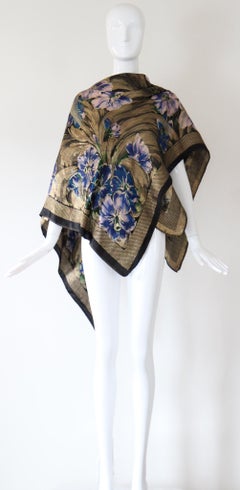 Vintage 1920s Silk Gold Lamé Floral Shawl Roaring 20s Gold Lamé shawl lilac