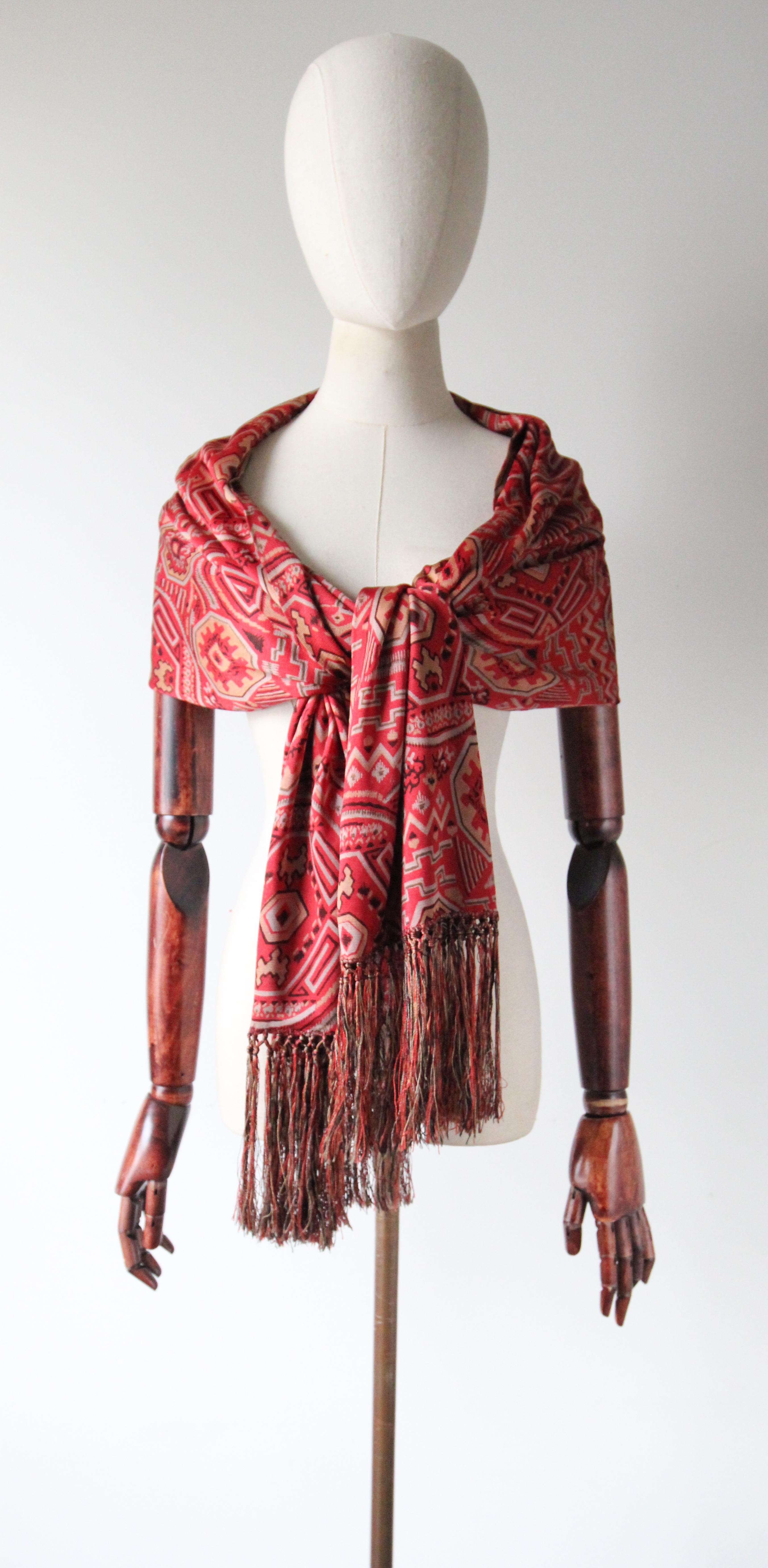 Vintage 1920's Silk Scarf Silk Jersey Red Geometric Pattern neck scarf 1