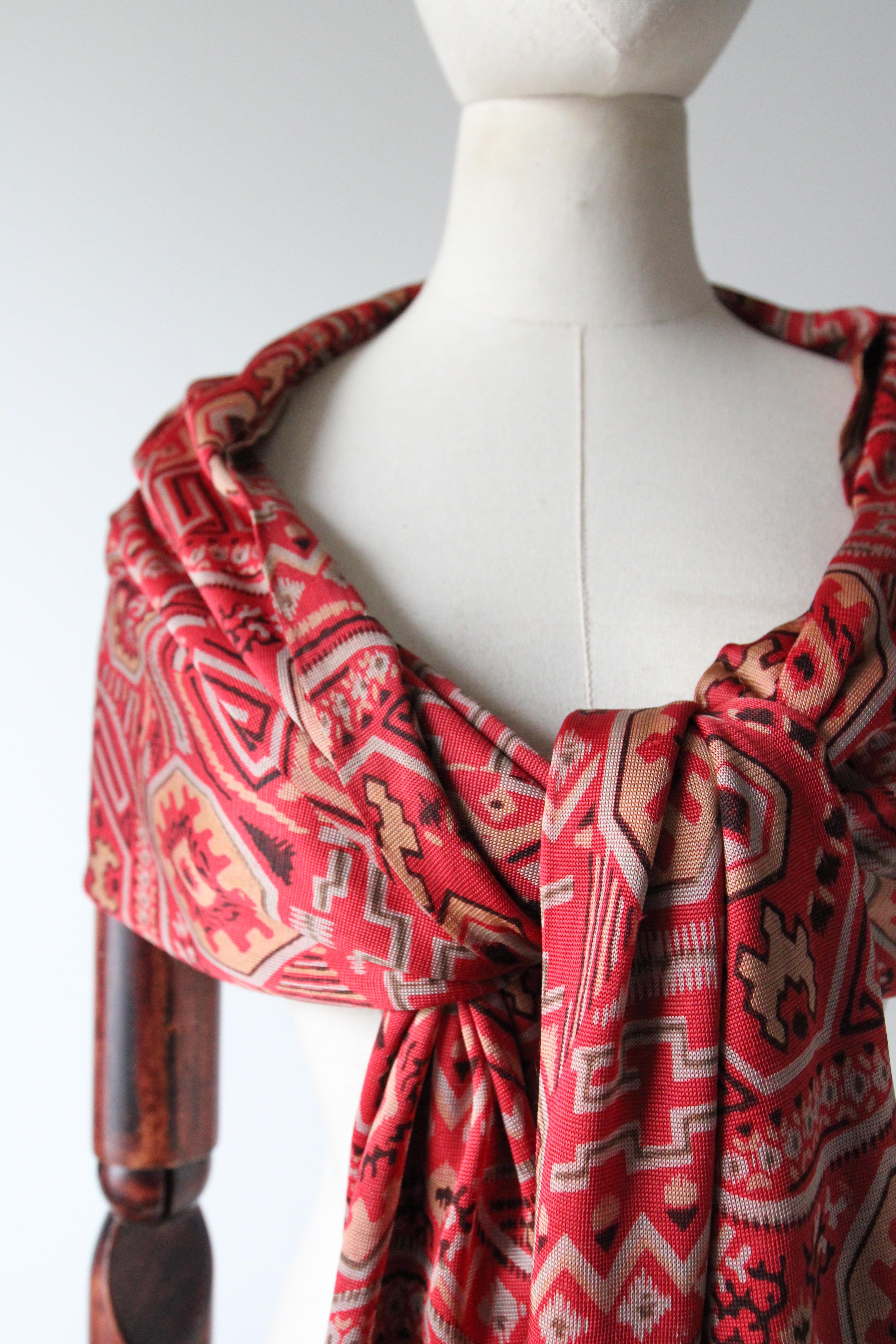Vintage 1920's Silk Scarf Silk Jersey Red Geometric Pattern neck scarf 2