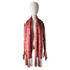 Vintage 1920's Silk Scarf Silk Jersey Red Geometric Pattern neck scarf