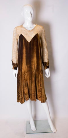 Vintage 1920s Silk Velvet and Lace Dress