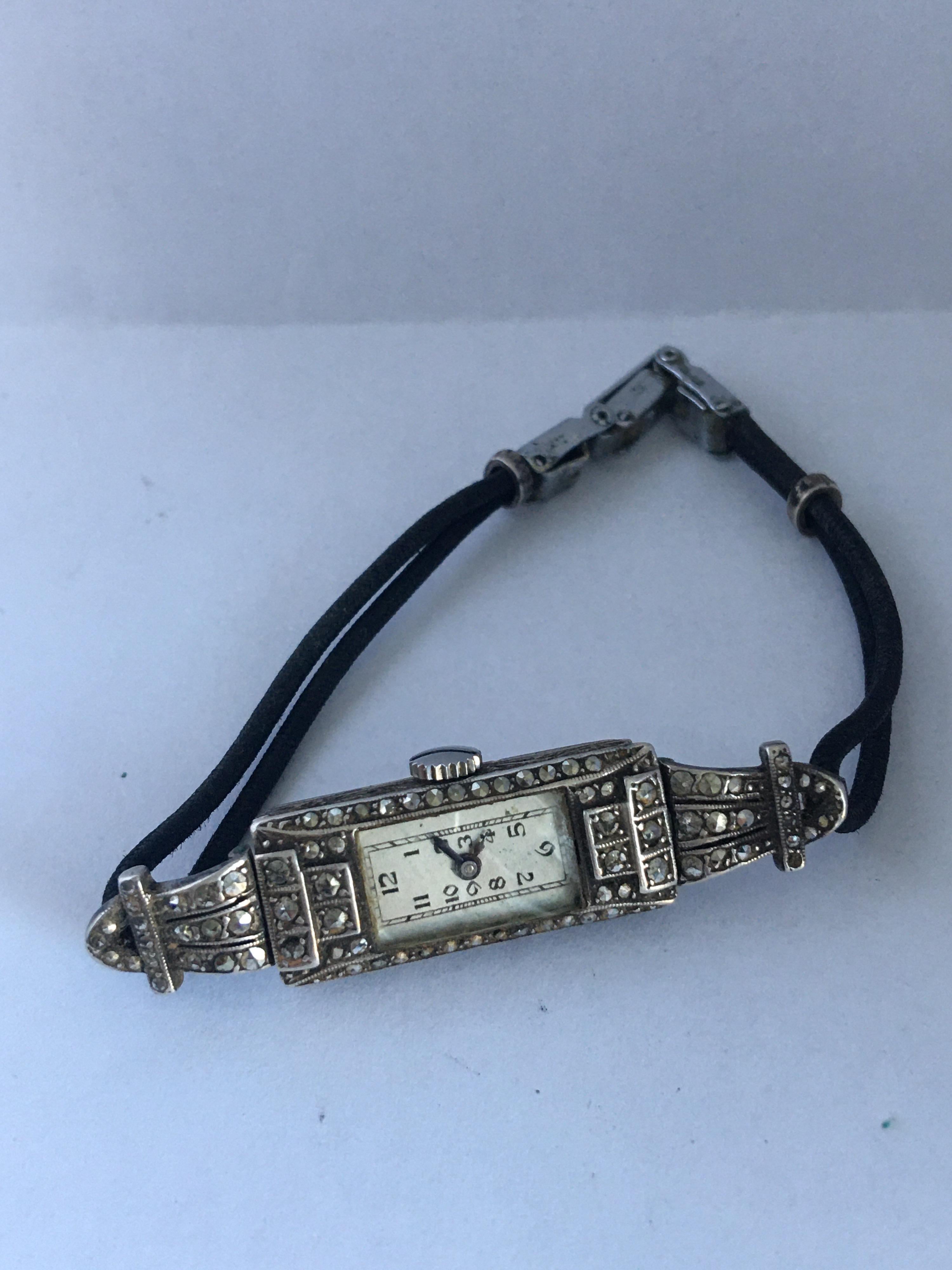 Vintage 1920s Silver and Marcaseed Ladies Cocktail Mechanical Watch 4