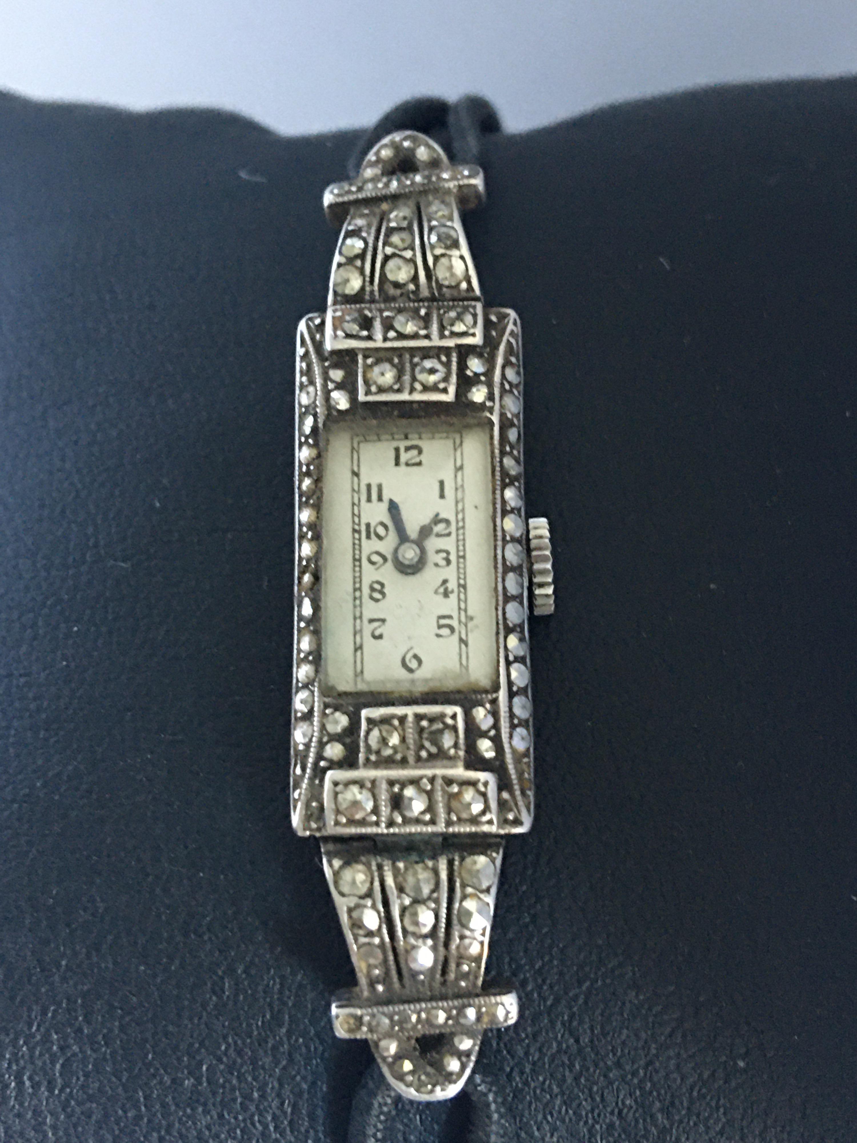 Vintage 1920s Silver and Marcaseed Ladies Cocktail Mechanical Watch 6