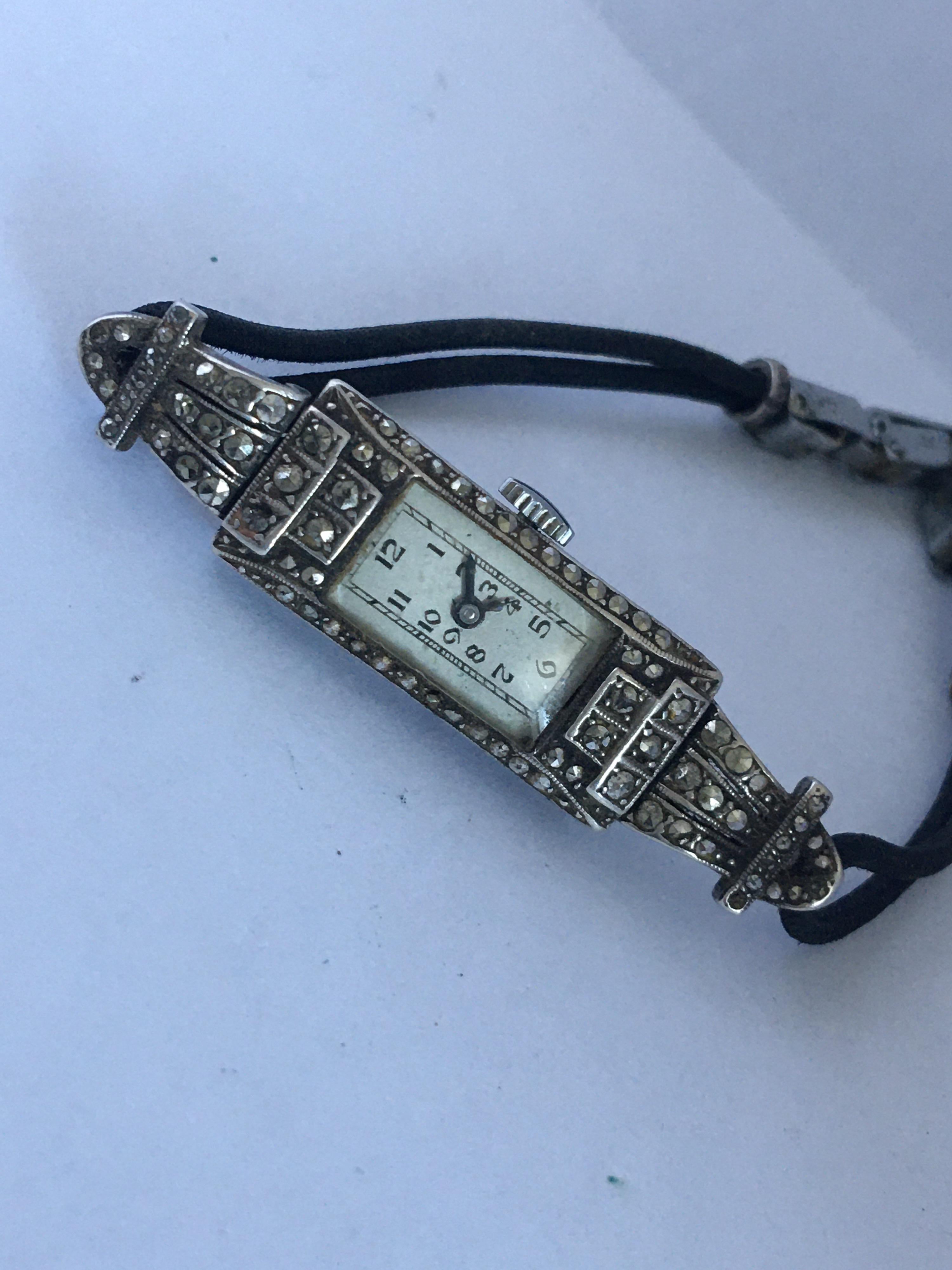 Vintage 1920s Silver and Marcaseed Ladies Cocktail Mechanical Watch In Good Condition In Carlisle, GB