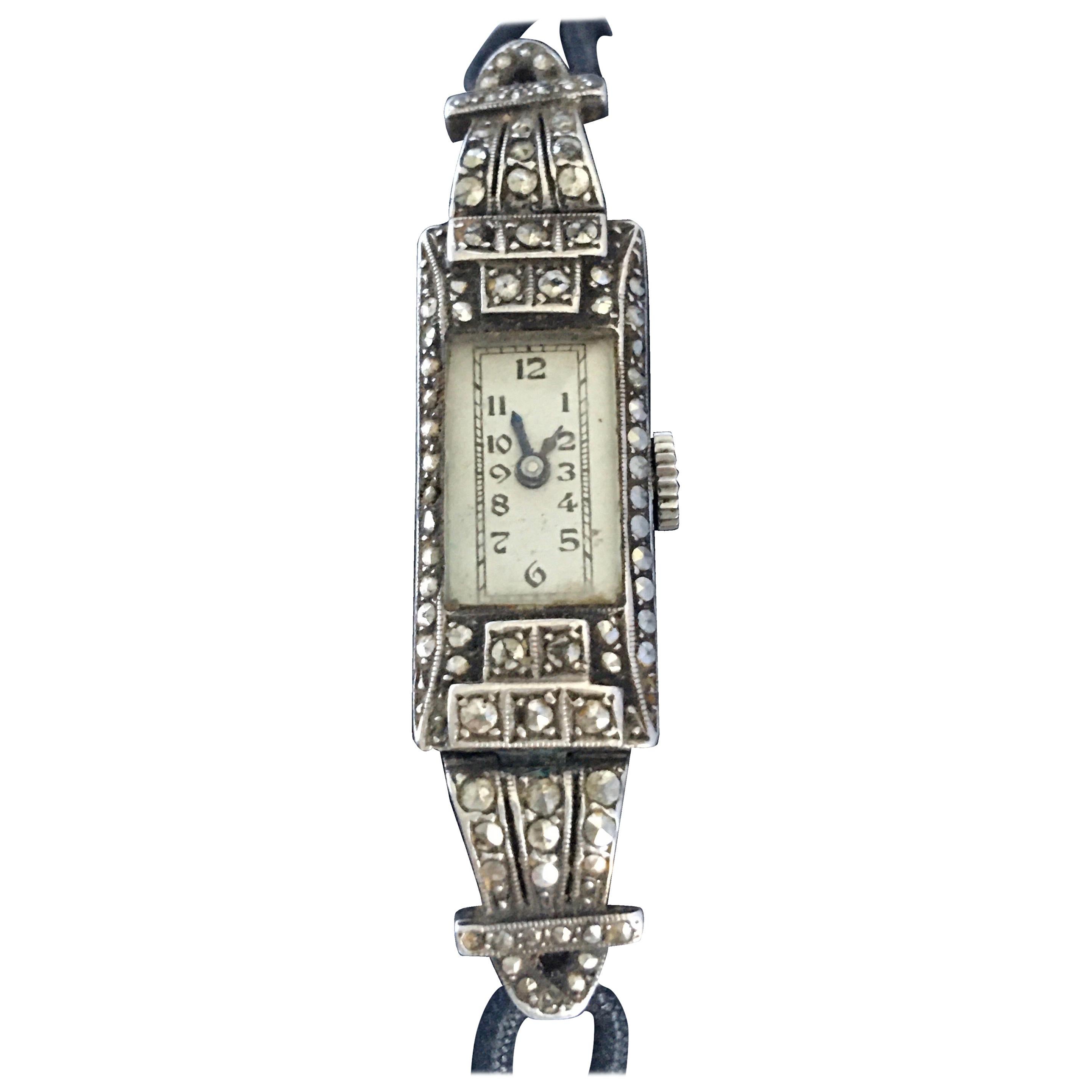 Vintage 1920s Silver and Marcaseed Ladies Cocktail Mechanical Watch