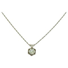 Vintage 1920s Solitaire Diamond White Gold Flower Pendant Necklace