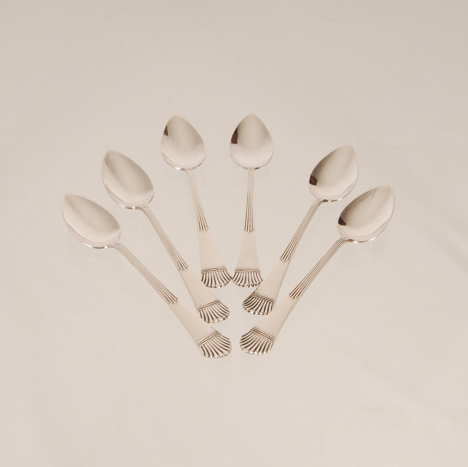 Art Deco Sterling Silver Flatware 1920s Spoons, Forks, Cake Server Set 31 Pieces 6