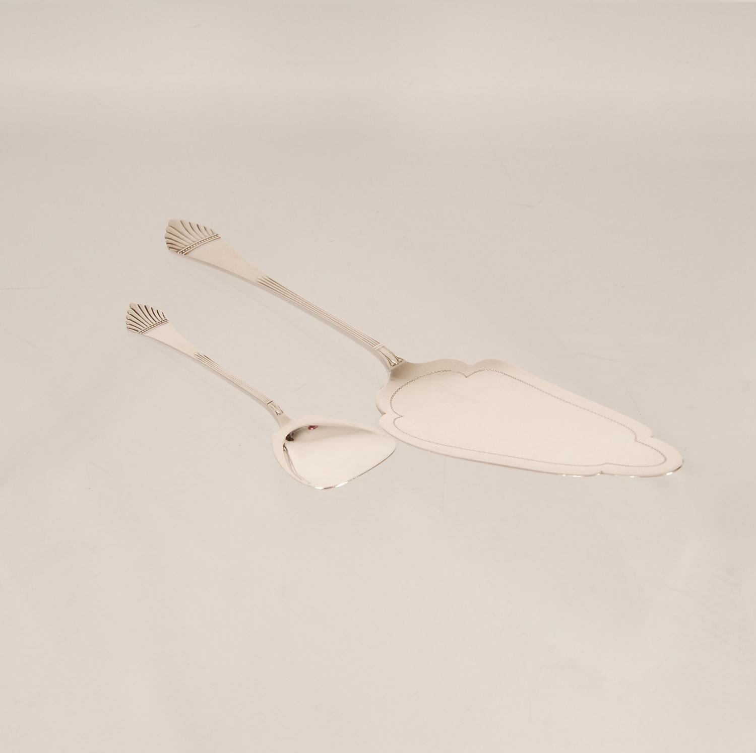 Art Deco Sterling Silver Flatware 1920s Spoons, Forks, Cake Server Set 31 Pieces 8