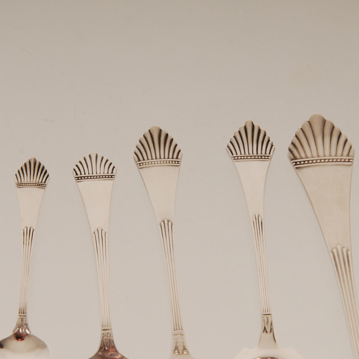 Hand-Crafted Art Deco Sterling Silver Flatware 1920s Spoons, Forks, Cake Server Set 31 Pieces