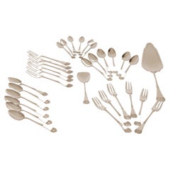 Art Deco Sterling Silver Flatware 1920s Spoons, Forks, Cake Server Set 31 Pieces