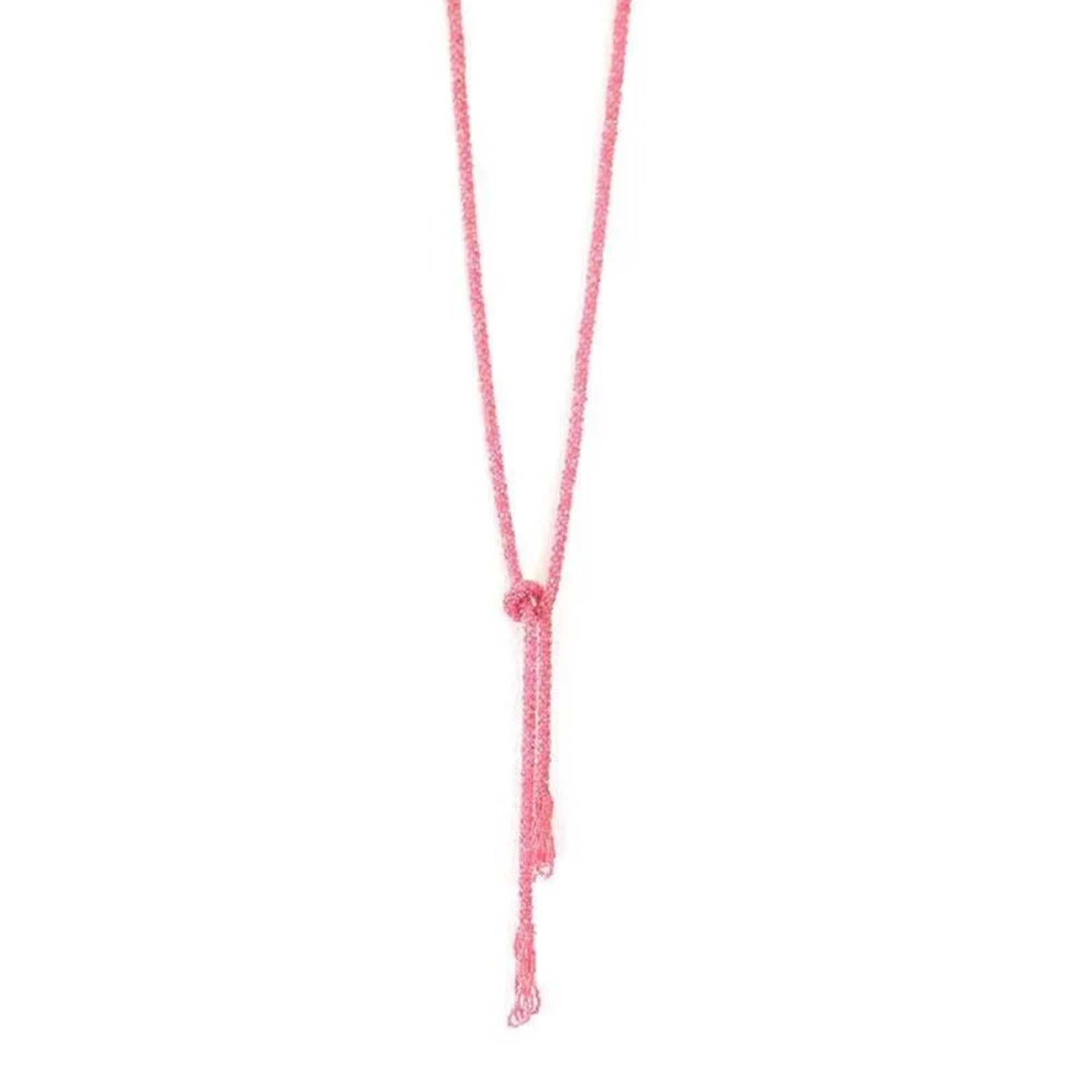 Vintage 1920s Tassel Art Deco Pink Beaded Flapper Necklace In Good Condition For Sale In London, GB