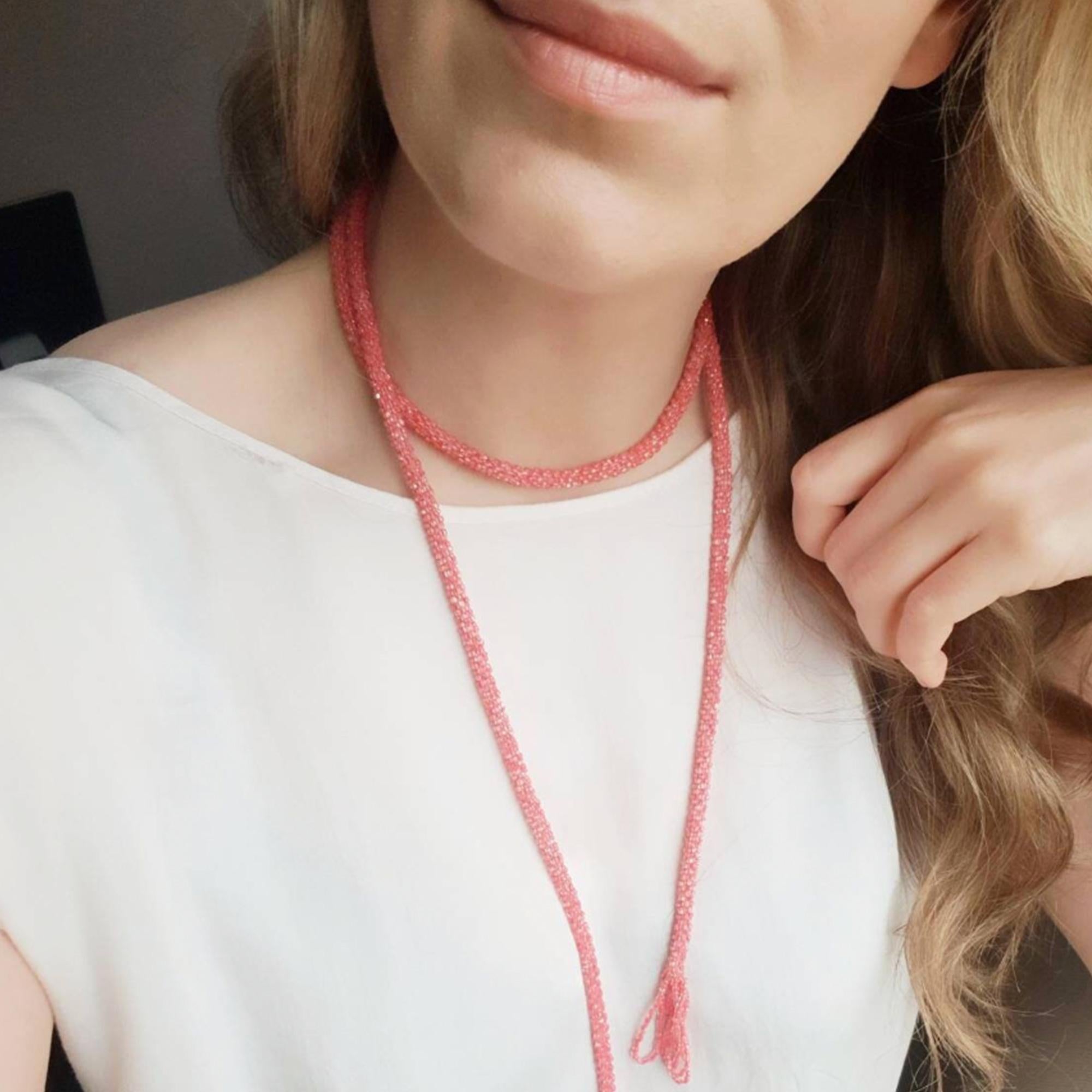 Women's Vintage 1920s Tassel Art Deco Pink Beaded Flapper Necklace For Sale