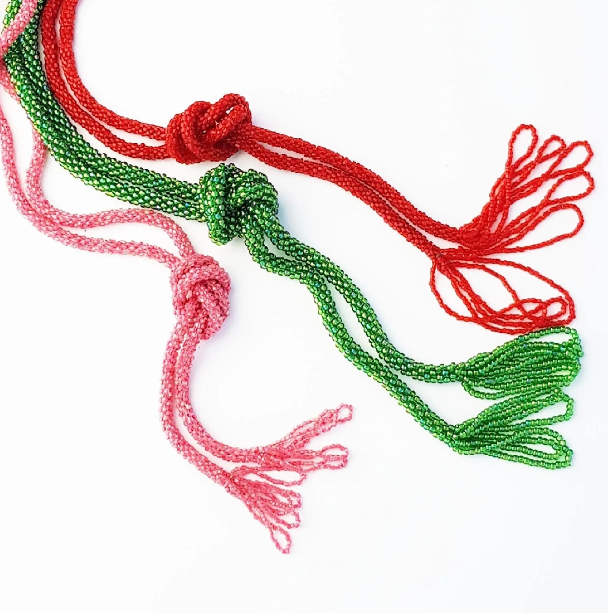 Vintage 1920s Tassel Art Deco Pink Beaded Flapper Necklace For Sale 1