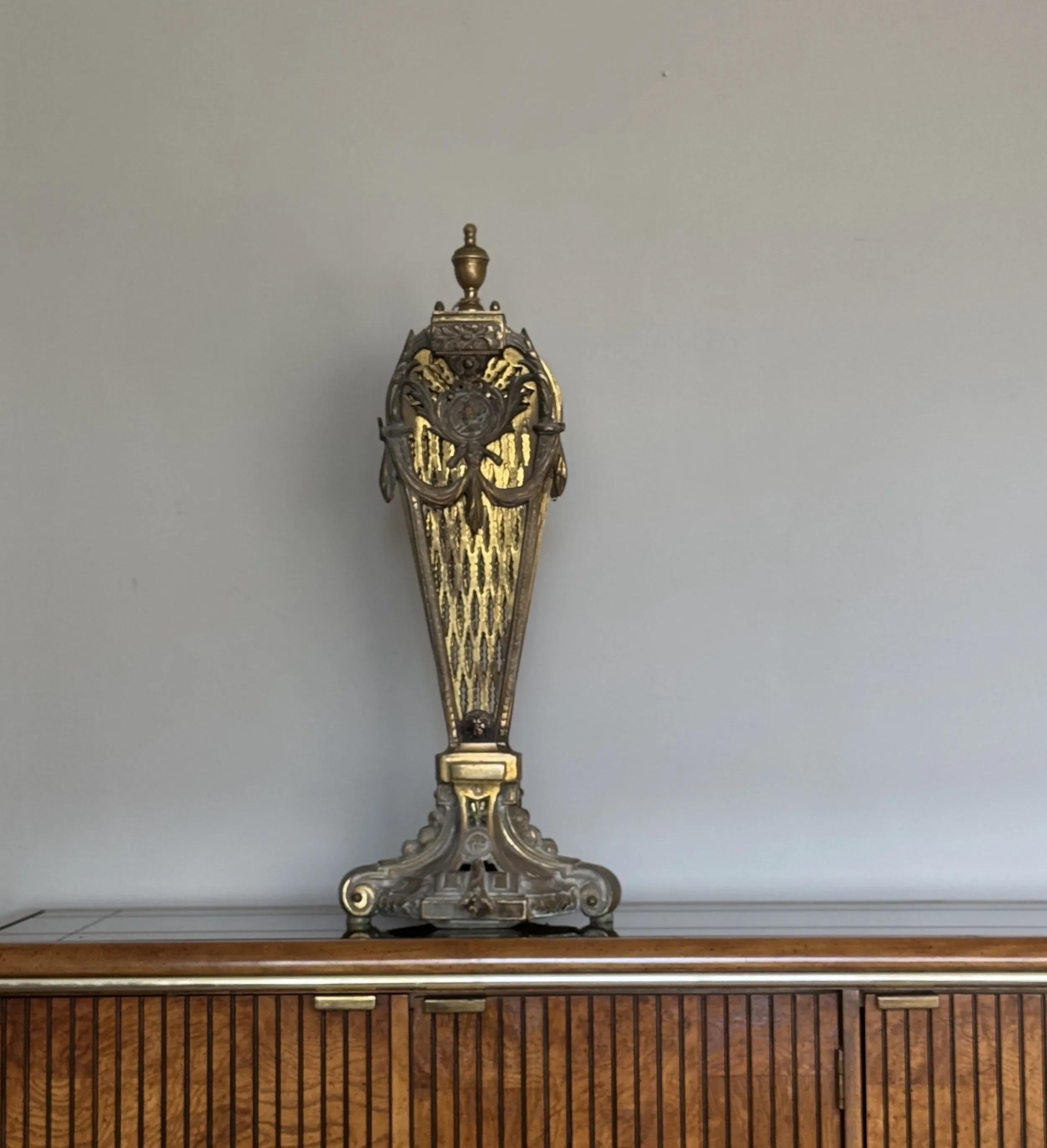 Vintage 1920s Victorian-Style Brass Peacock Cameo Folding Fireplace Fan Screen For Sale 1