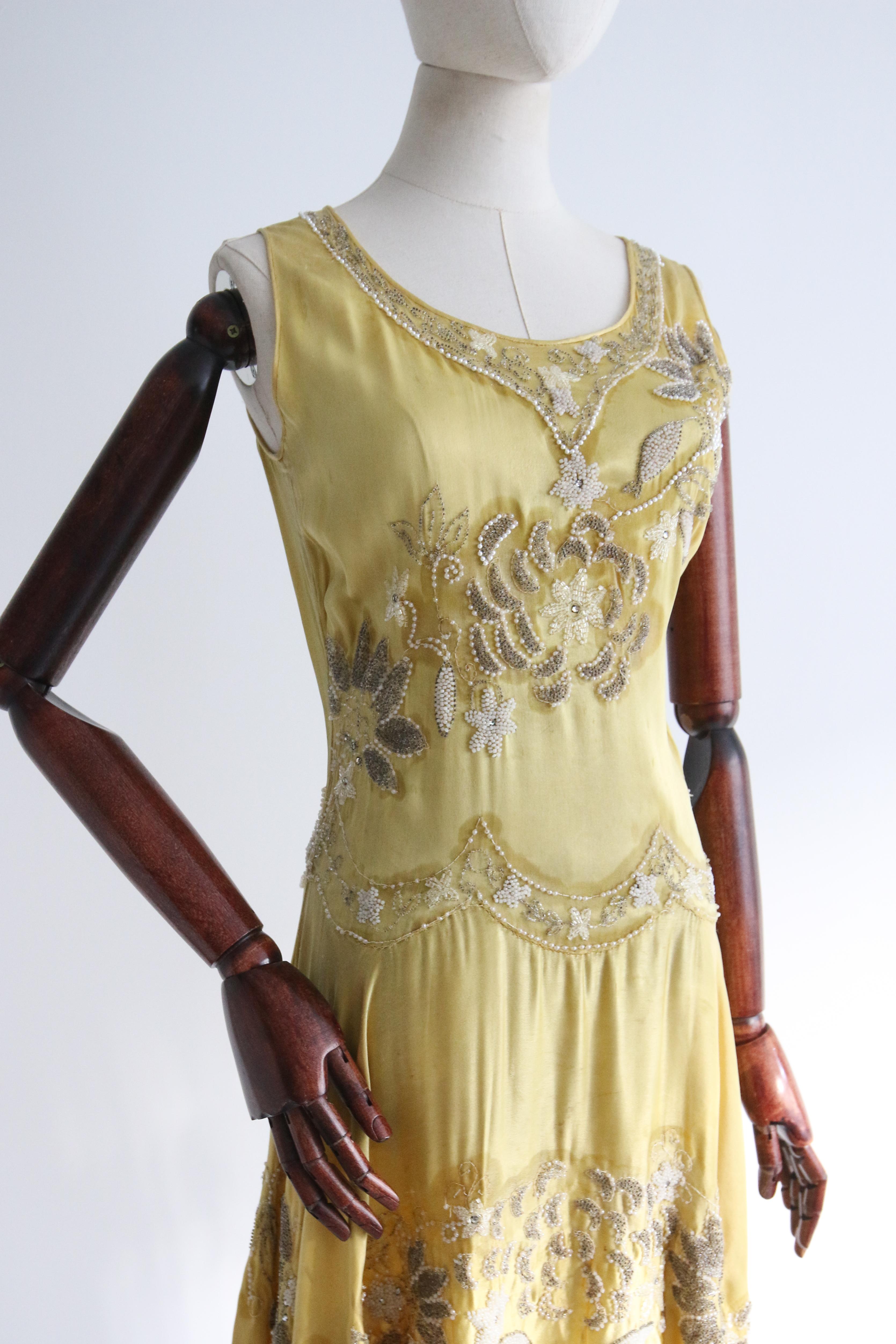 Women's Vintage 1920's Yellow Silk Beaded Dress UK 6-8 US 2-4