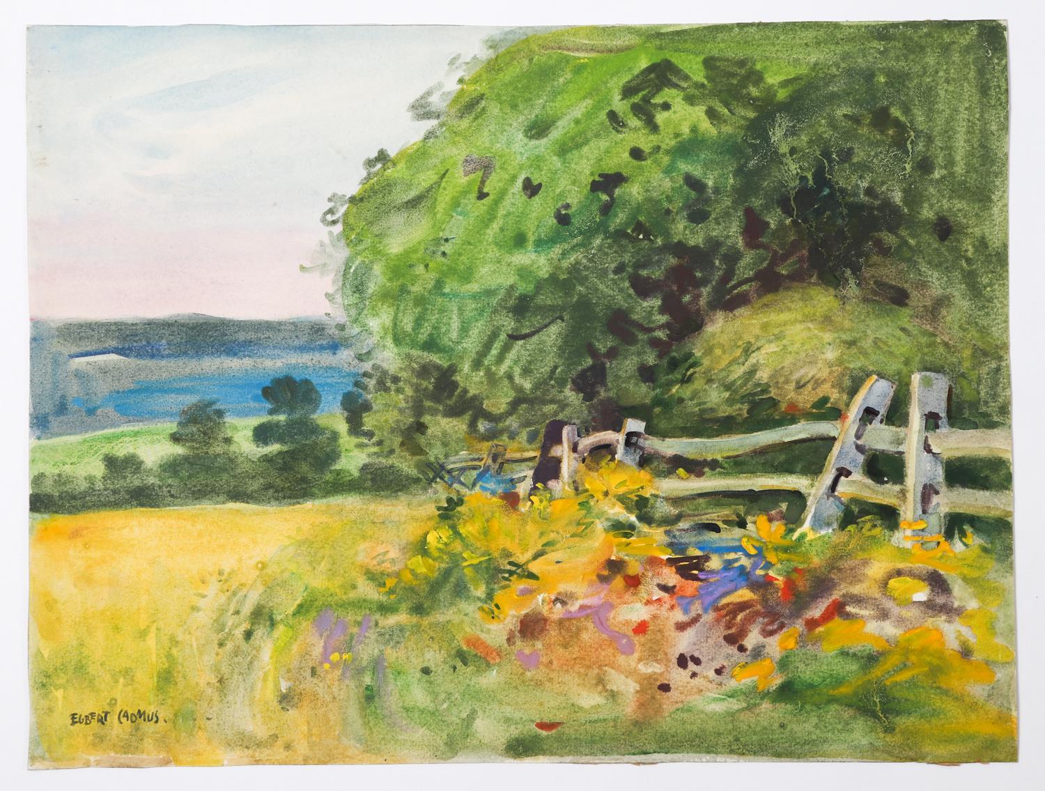 Début du 20ème siècle Vieille peinture à l'aquarelle - Paysage du New Jersey de 1922 par Egbert Cadmus en vente