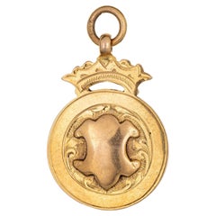 Antique 1923 Art Deco Medallion 9k Yellow Gold Pendant Charm Fine Jewelry Fob