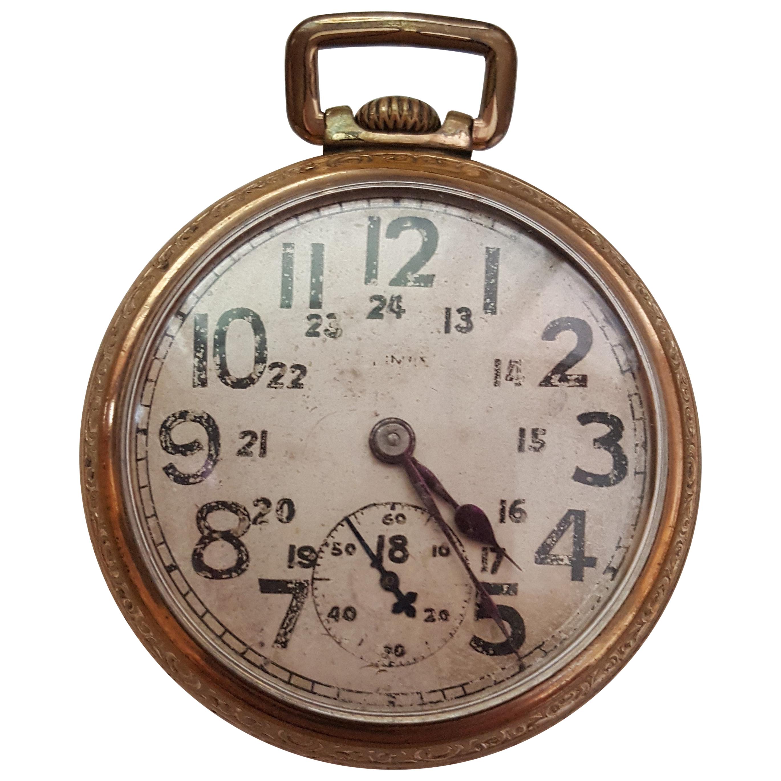 Vintage 1923 Illinois Pocket Watch, Railroad, Gold-Plated, Working, 17 Jewel