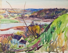 Vintage 1924 Egbert Cadmus New England River View Watercolor Painting