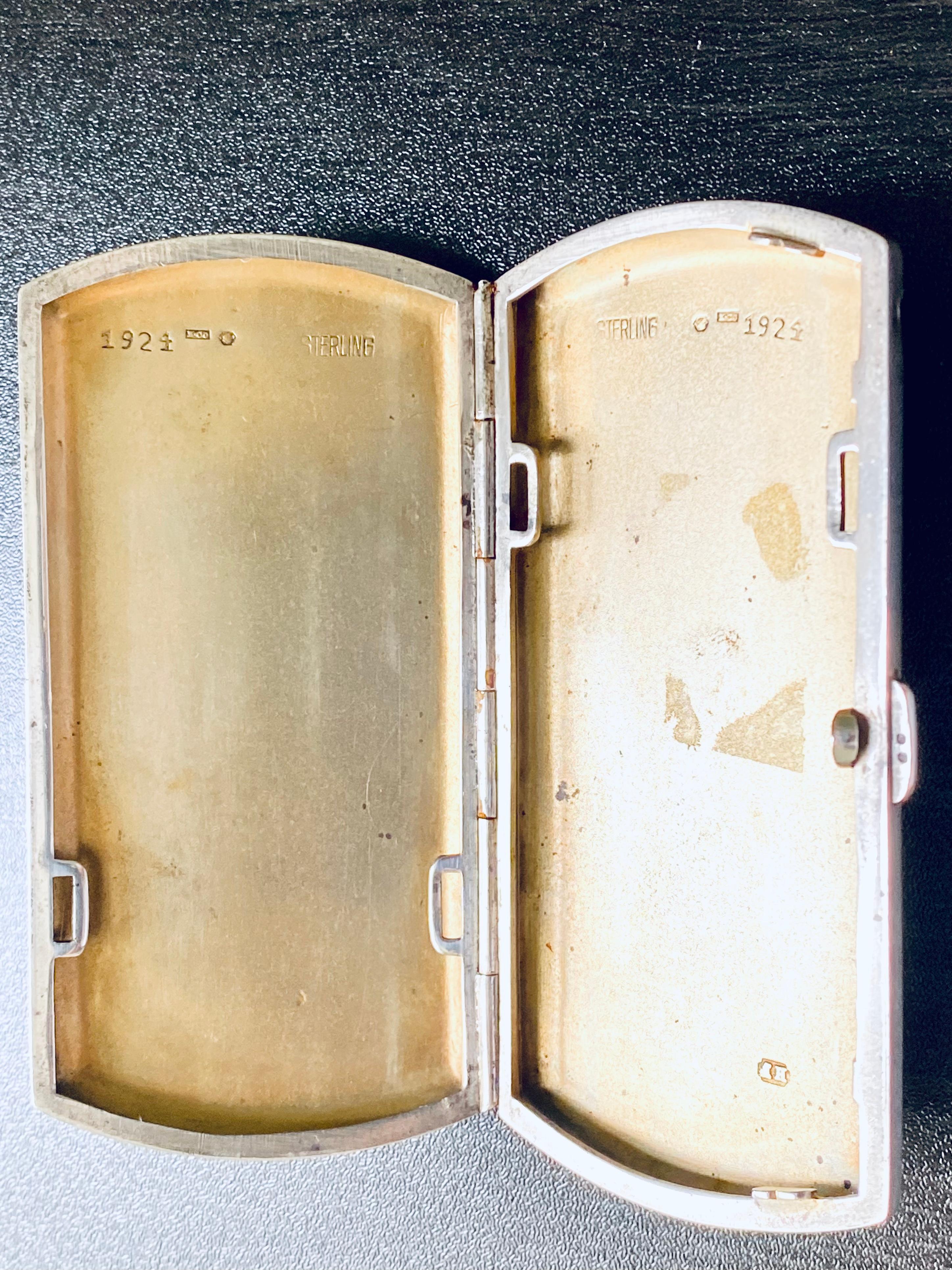 Vintage 1924 Silver Guilloche Translucent Yellow Enamel Cigarette Case 3.65 Inch For Sale 4