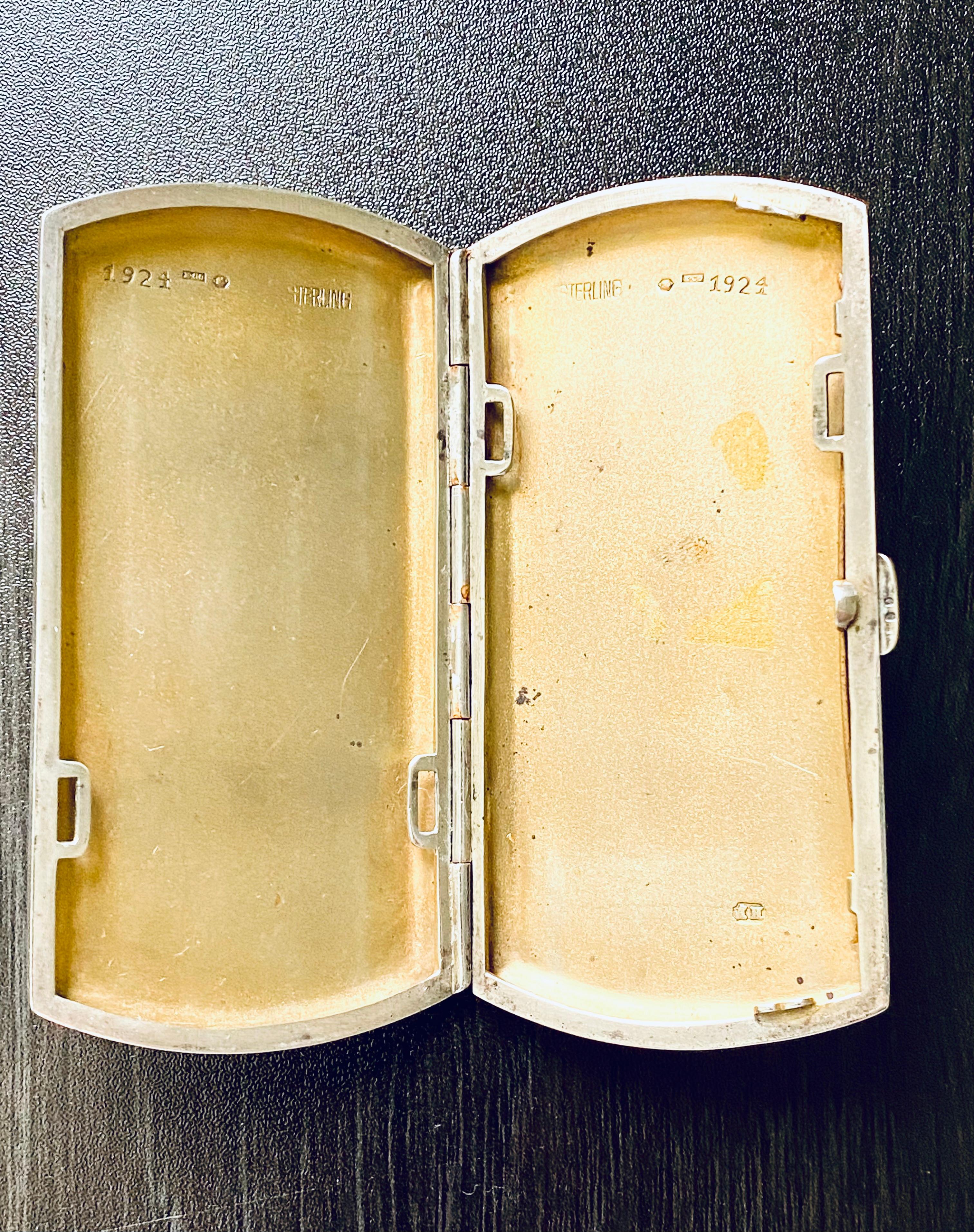 Vintage 1924 Silver Guilloche Translucent Yellow Enamel Cigarette Case 3.65 Inch For Sale 3