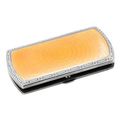 Vintage 1924 Silver Guilloche Translucent Yellow Enamel Cigarette Case 3.65 Inch