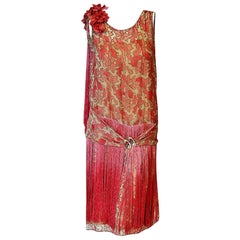 Jahrgang 1925 B. Altman Couture Metallic-Gold Pink Lamé Ombre Fransenkleid