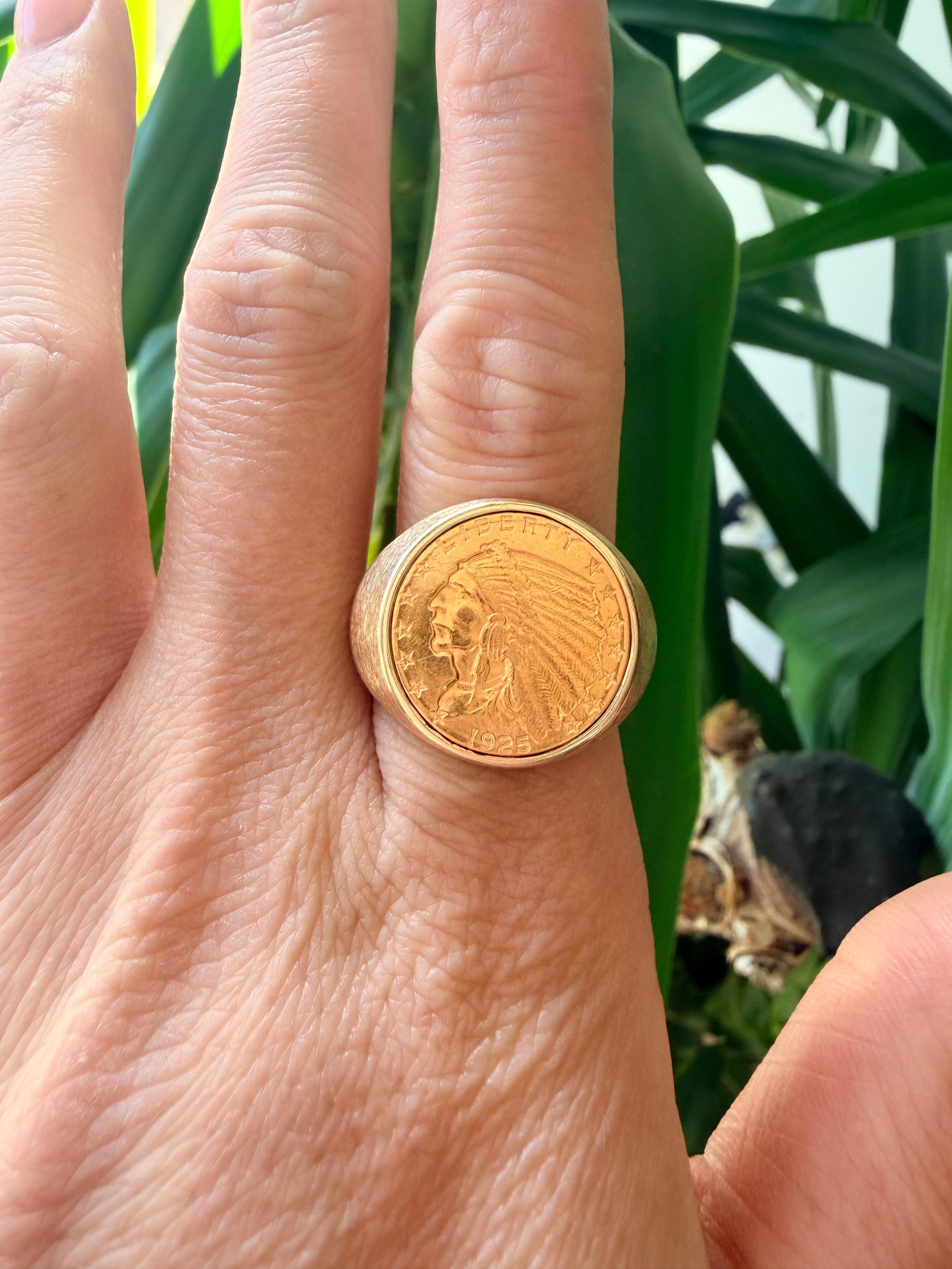 da uomo o donna Moneta d'oro d'epoca 1925 Indian Head 2 ½ Dollar US 22k  in Anello in oro giallo 14K in vendita