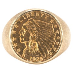 Vintage 1925 Indian Head 2 ½ Dollar US 22k Gold Coin  in 14K Yellow Gold Ring