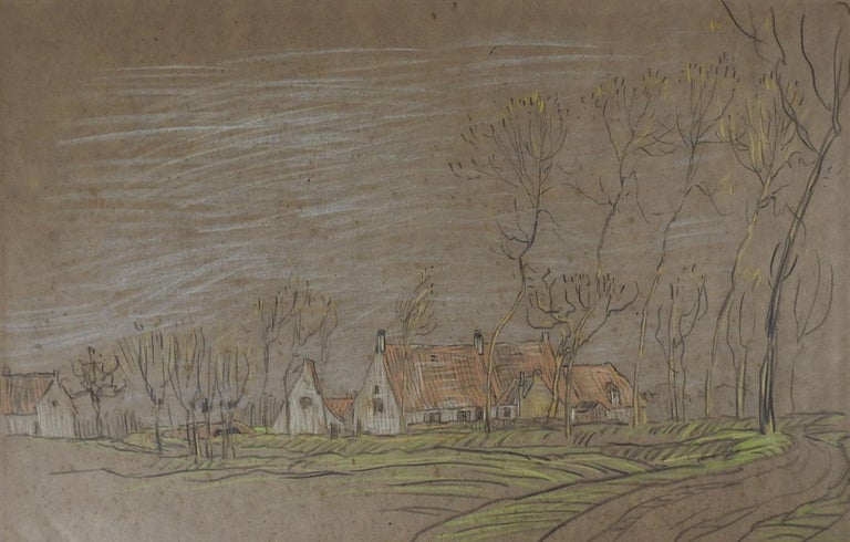Vintage 1925 Pastoral Farm Orchard Drawing For Sale at 1stDibs