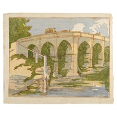 Vintage 1925 Stone Bridge Woodcut Print by Edith A. Hope