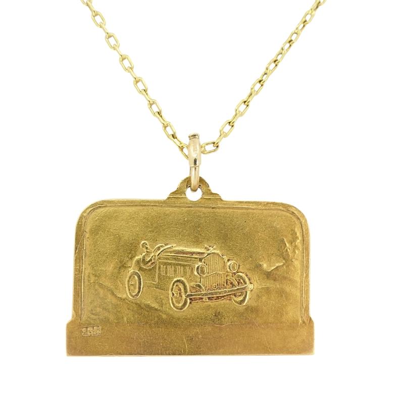 Vintage 1928 18k Gold Argentinien Automobil Anhänger 14k Kette Halskette im Zustand „Gut“ im Angebot in Beverly Hills, CA