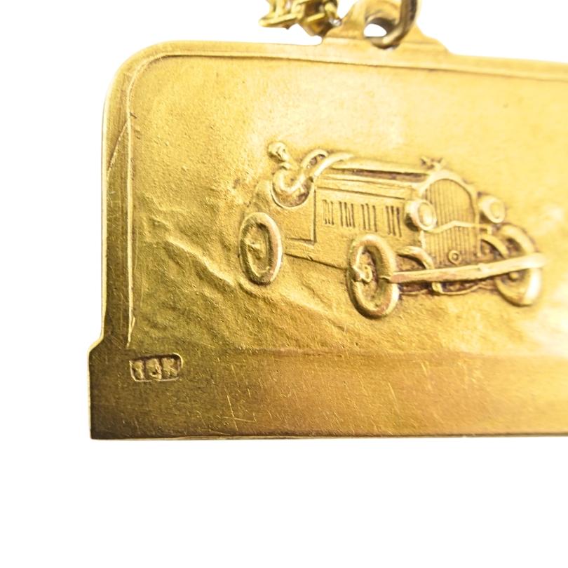 Vintage 1928 18k Gold Argentinien Automobil Anhänger 14k Kette Halskette im Angebot 4