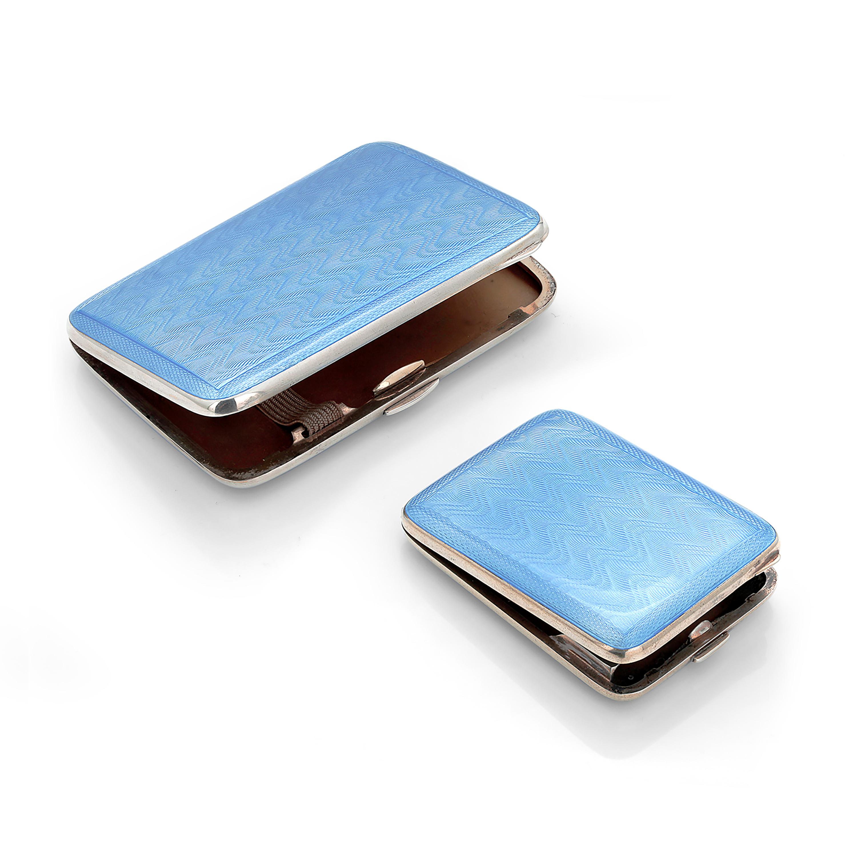 Women's or Men's Vintage 1929 George V Silver Guilloche Enamel Cigarette and Match Cases 3.2 Inch