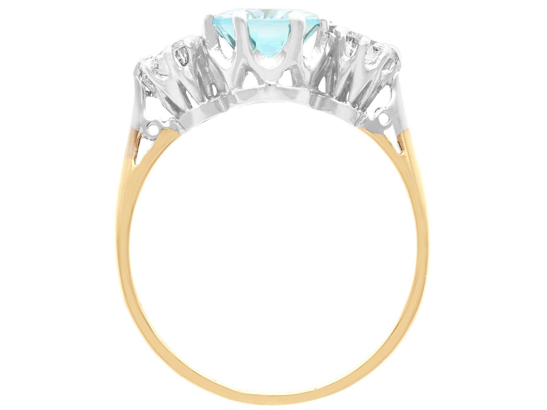 Women's or Men's Vintage 1.92ct Aquamarine and 0.46ct Diamond 18ct Yellow Gold Trilogy Ring