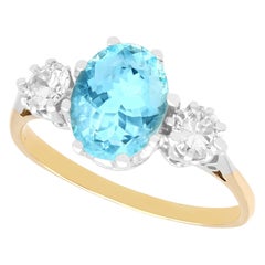 Vintage 1.92ct Aquamarine and 0.46ct Diamond 18ct Yellow Gold Trilogy Ring