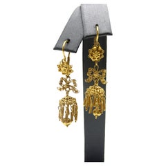 Boucles d'oreilles pendantes Cannetille portugaise en or 19.2K avec noeud 