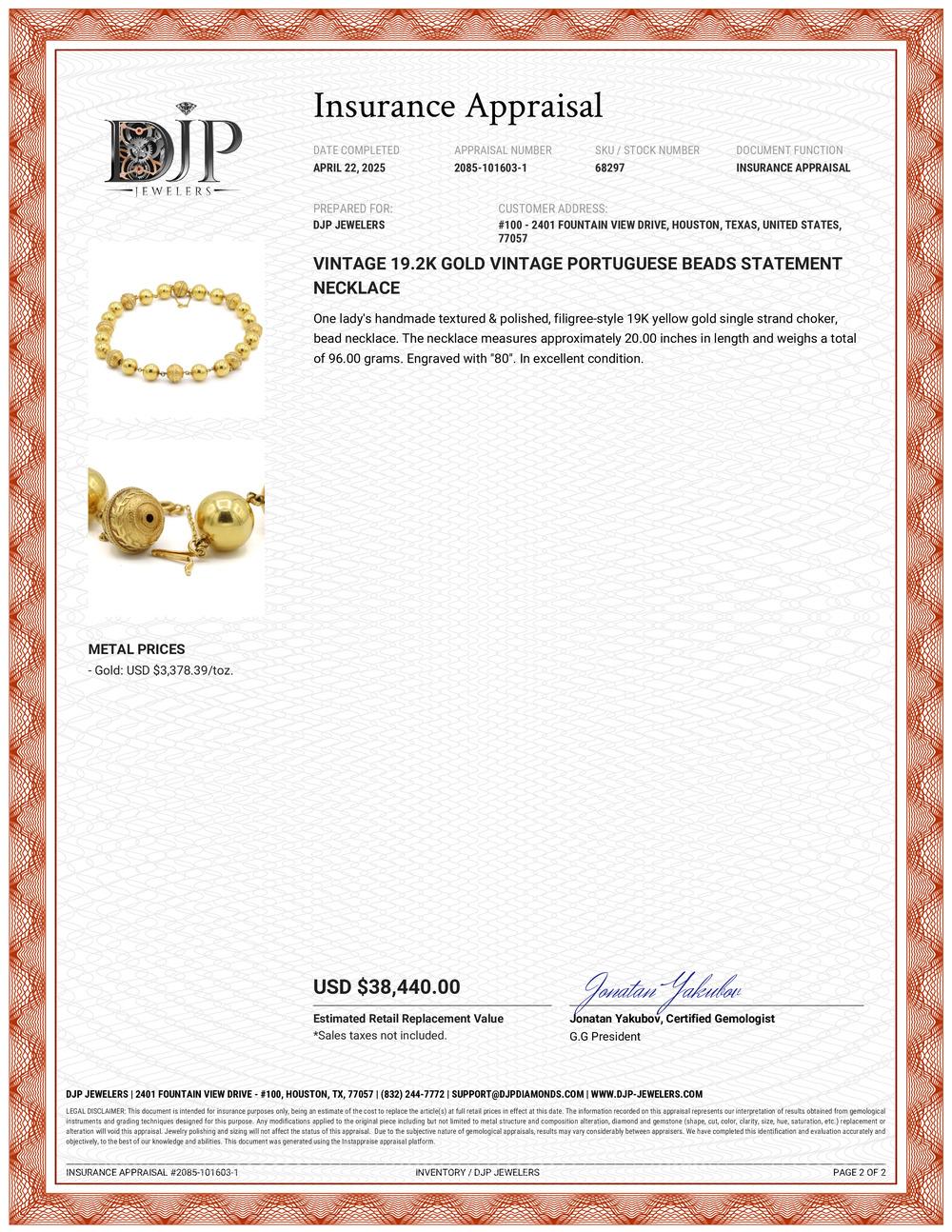 Vintage 19.2 Karat Gold Vintage Portugiesische Perlen Statement-Halskette im Angebot 8