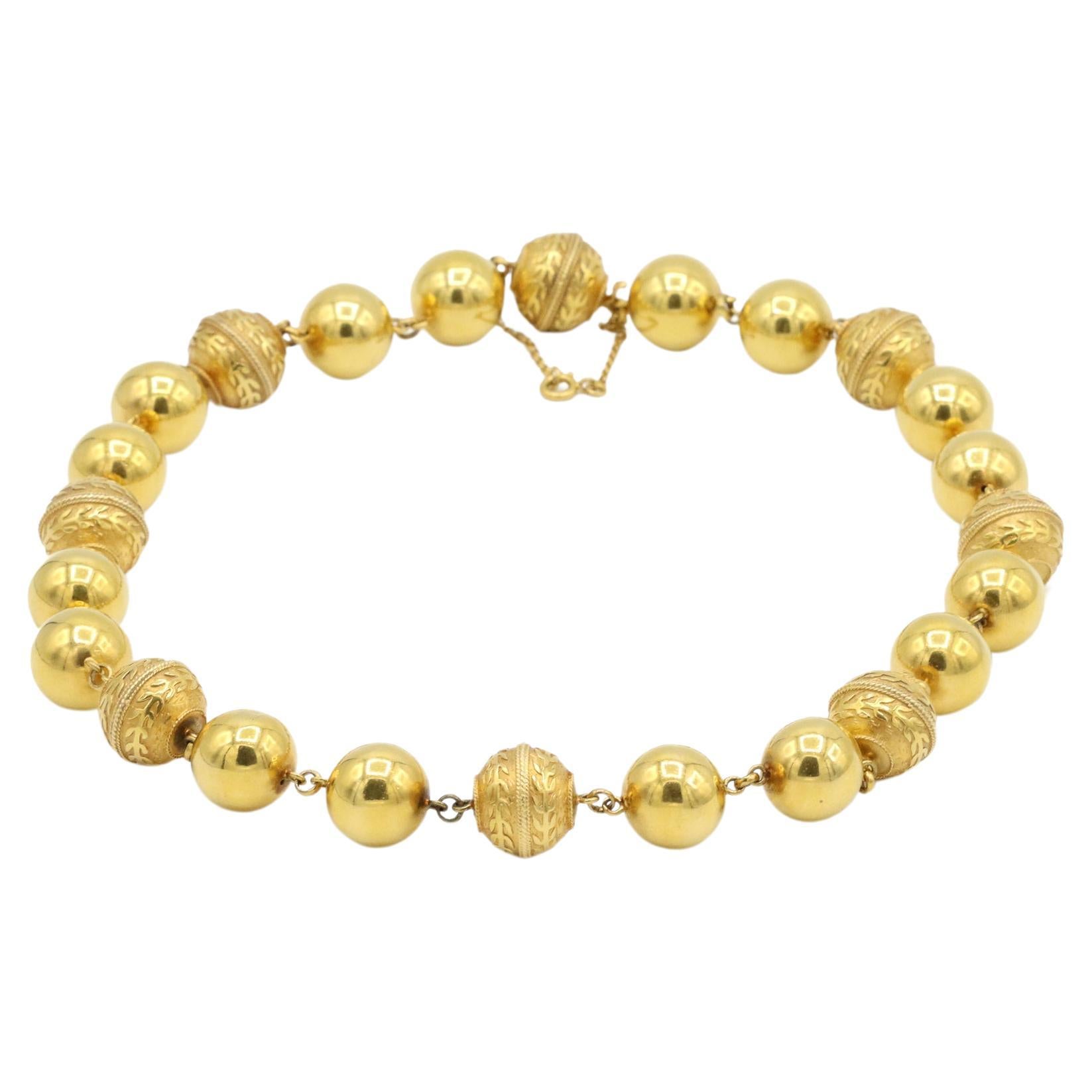 Vintage 19.2K Gold Vintage Portuguese Beads Statement Necklace For Sale